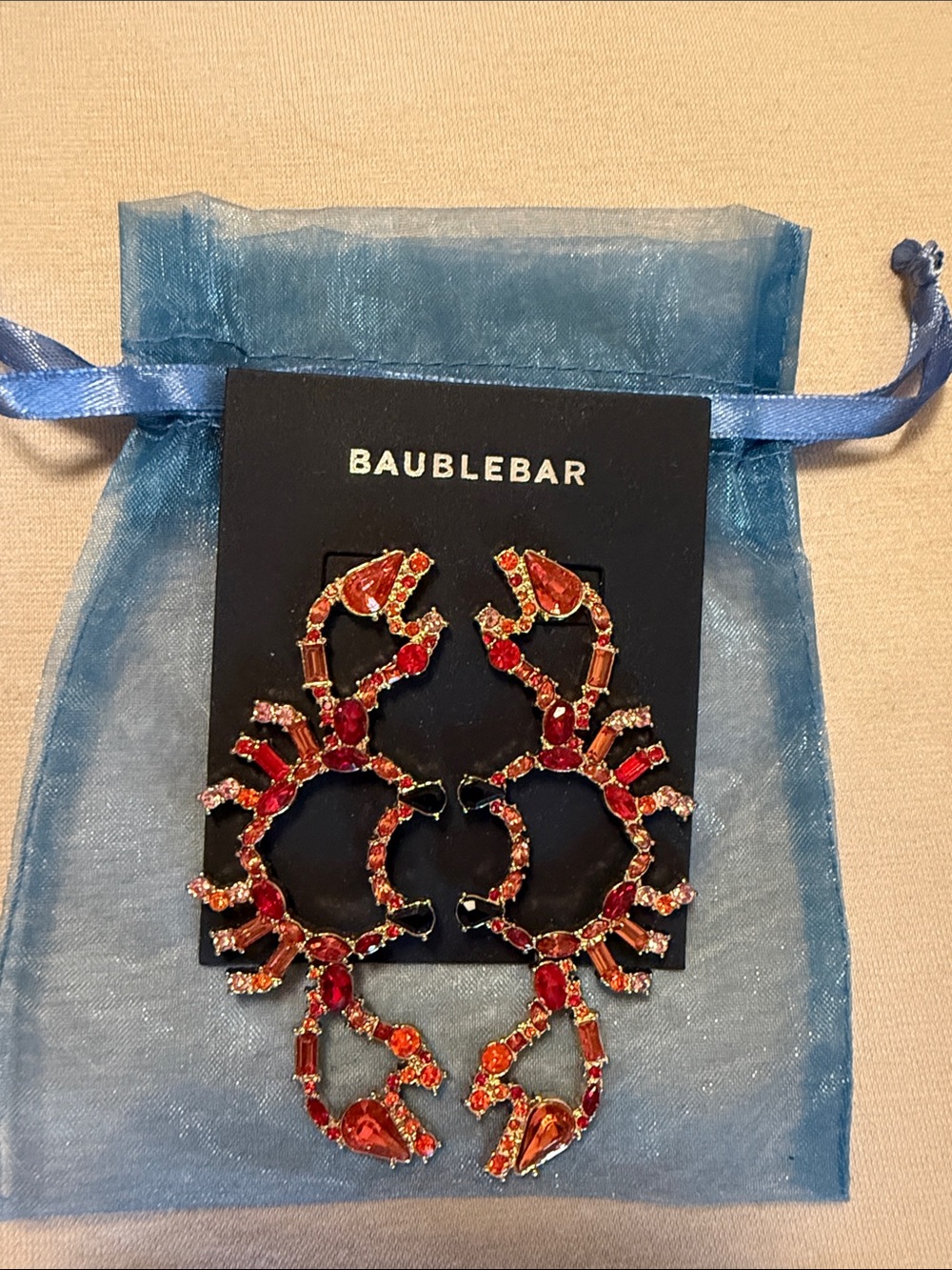 BaubleBar Red Rhinestone Crab Earrings